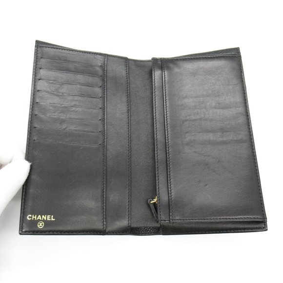 CHANEL Coco Mark Zip Long Wallet Bi-fold Leather Black - Picture 6 of 11
